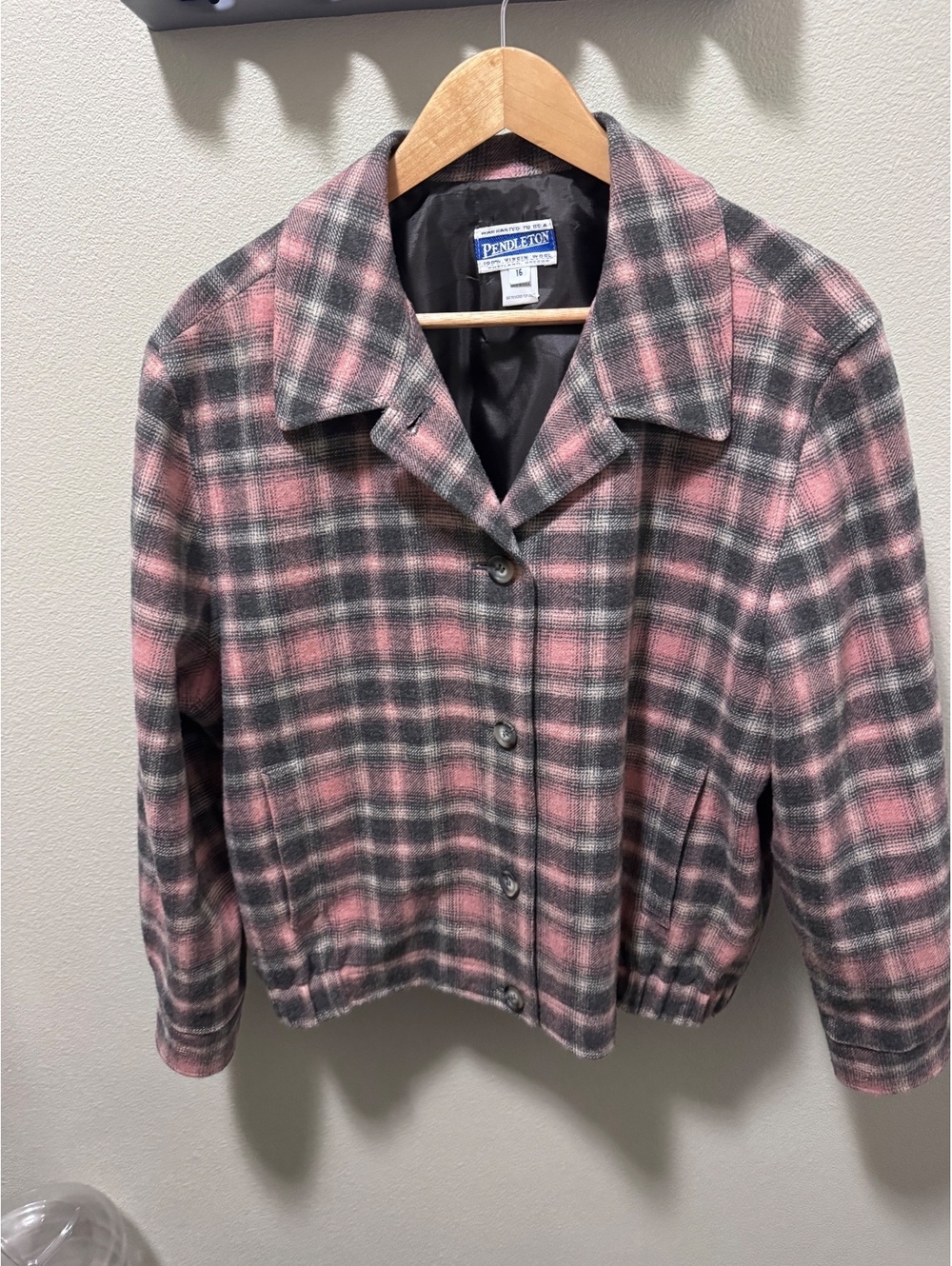 Vintage Pendleton Women’s Wool Jacket Size 16 Pink Gray Plaid Made USA